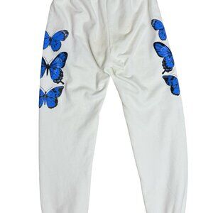 blue buttercup white sweatpants with blue butterfly pattern size small